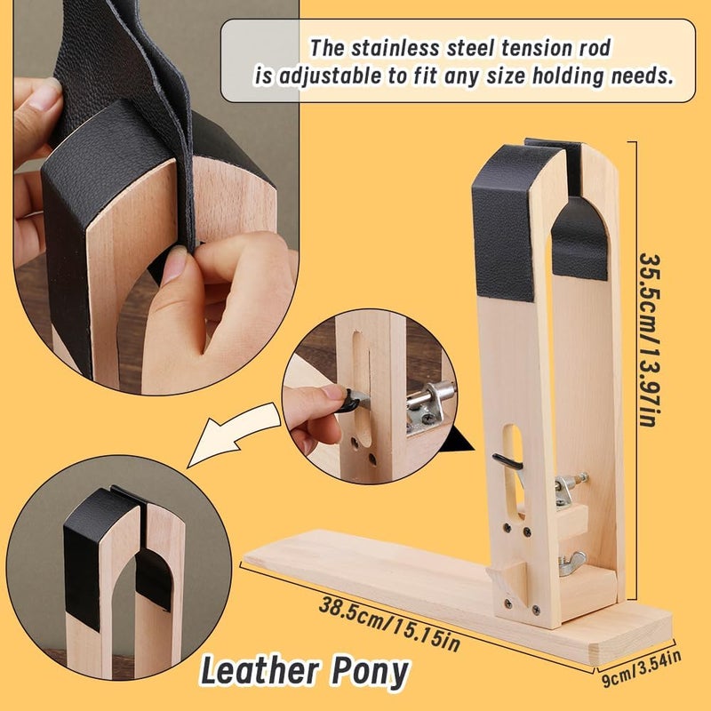 LUNARM Leather Stitching Pony - Leather Pony Clamp Table Desktop Pony Horse Clamp with Large Eye Sewing Needles Waxed Thread Sewing Thread Awls Nail Files for DIY Leather Hand Stitching - Image 3